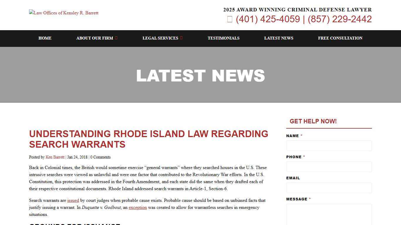 Rhode Island | Search Warrants & Your Criminal Defense