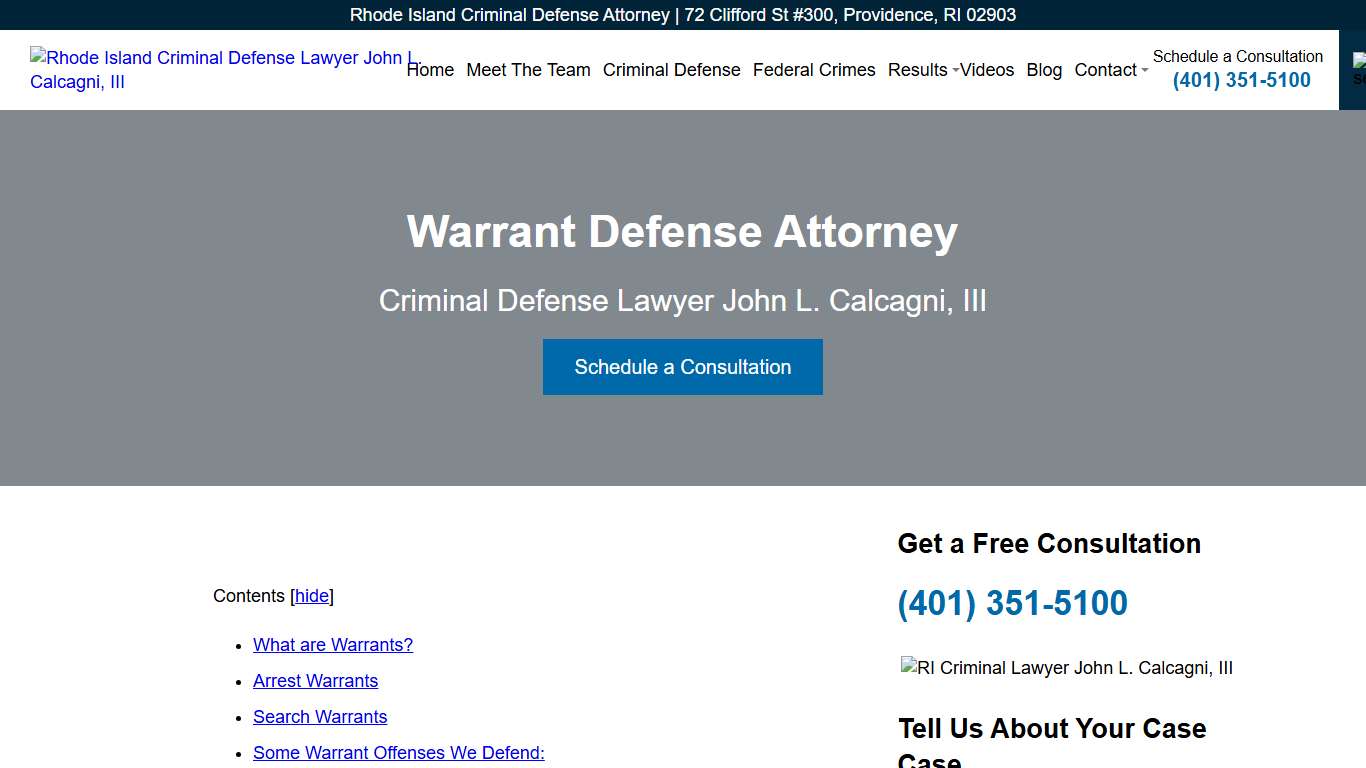 Warrant - Rhode Island Criminal Defense Lawyer John Calcagni