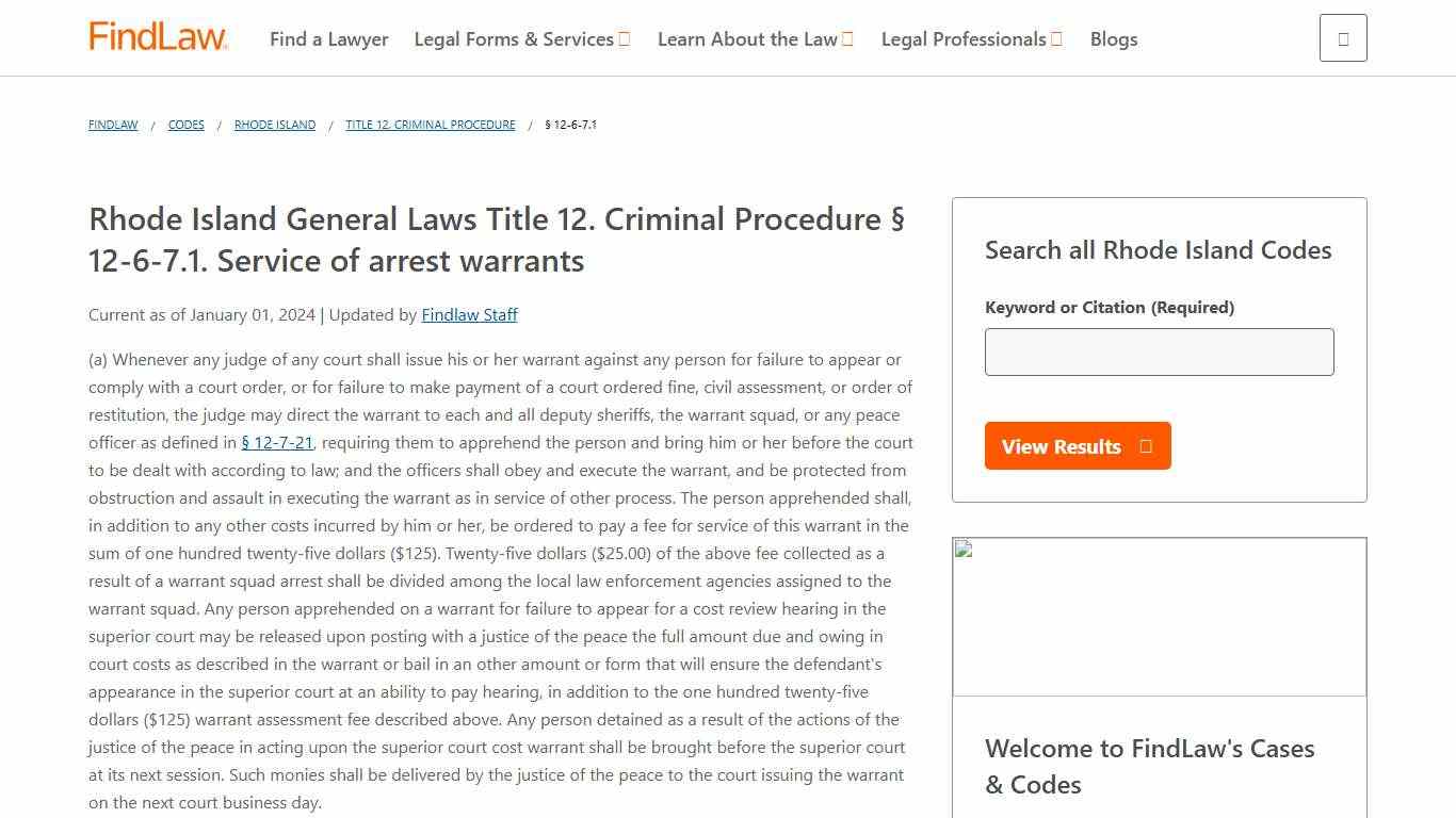 Rhode Island General Laws Title 12. Criminal Procedure § 12-6-7.1 | FindLaw