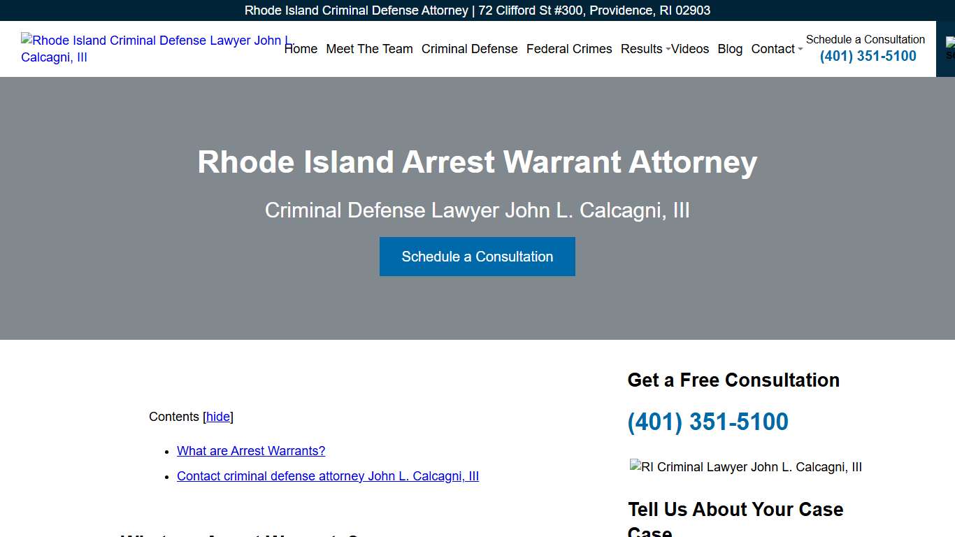 Rhode Island Arrest Warrant Attorney - Rhode Island Criminal Lawyer John Calcagni